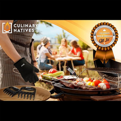 Smoker Gloves and Meat Claws | No.1 Heat Resistant BBQ Grill Gloves | Meat Shredder Claws | Thermometer | Silicone Smoker Oven Mitts & Pulled Pork Shredders | Barbecue, Grilling, Smoking, Shredding