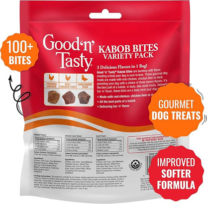 Good 'n' Tasty Kabob Bites Treat for All Dogs, 18 Ounces, Gourmet Dog Treats with Chicken, Duck or Chicken Liver, New Improved Formula for Softer Texture