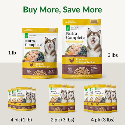 ULTIMATE PET NUTRITION Nutra Complete Freeze Dried Raw Dog Food, Veterinarian Formulated with Antioxidants, Prebiotics & Amino Acids (3 Pound, Chicken)