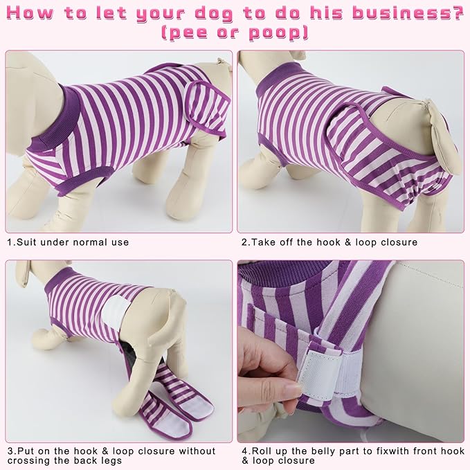 2 Packs Breathable Cotton Dog Recovery Suit for After Neuter Spay Abdominal Wounds Protector, Professional Anti-Licking Onesies for Male Female Pets Surgery Bandages, 2XL Purple & Pink Stripes