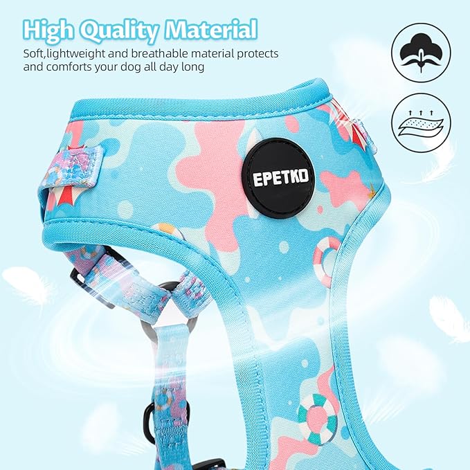 Small Dog Harness and Leash Set of 6, No Pull Soft Lightweight Mesh Puppy Harness， Adjustable Cute Floral Pattern Pet Harness for Small Medium Dogs (Blue Sea, XS)