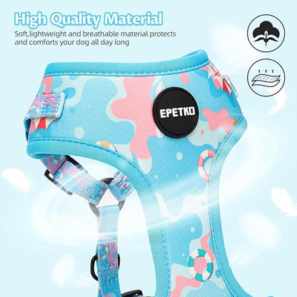 Small Dog Harness and Leash Set of 6, No Pull Soft Lightweight Mesh Puppy Harness， Adjustable Cute Floral Pattern Pet Harness for Small Medium Dogs (Blue Sea, XS)