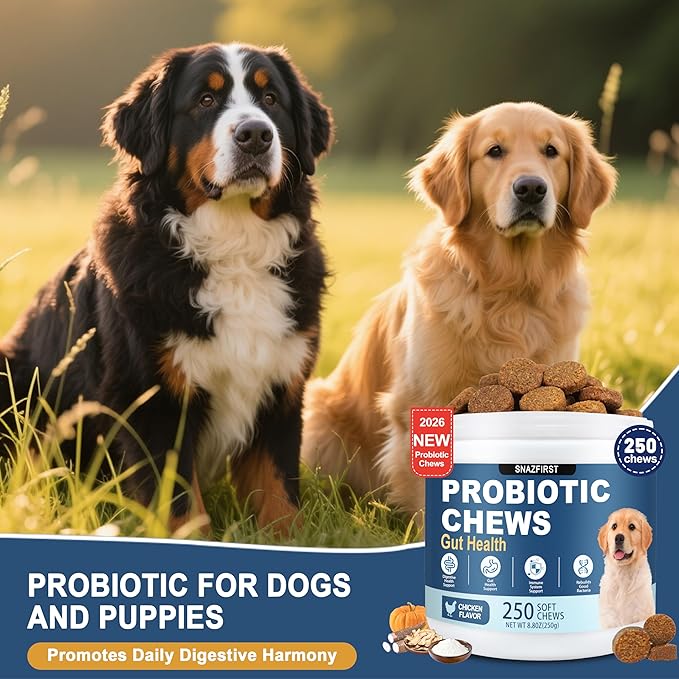 Probiotics for Dogs, Dog Probiotics Chews for Digestive Health & Gut Health, Improve Immune System,Constipation & Diarrhea Relief(Chicken Flavor, 250 Chews)
