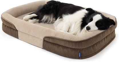 Bedsure XL Orthopedic Dog Beds Large Sized Dog - 360° Oval Bolster Large Dogs Bed for Senior Dogs with Waterproof Washable Cover, Extra Large Comfort Pet Sofa Couch with Ultra-Soft Fleece, Brown, 42"