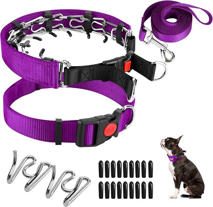 Generic Dog Prong Training Collar with Nylon Cover Comfort Tips and Quick Release Snap Buckle, Dog Classic Collar and Dog Leash for Small, Medium, Large Dogs
