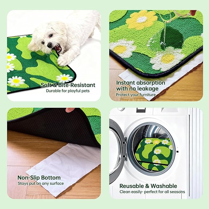 Qeils Reusable Puppy Pads for Small Dogs, Washable Pee Pads with Non-Slip , Absorbent Leakproof Mat for Crates, Playpens, Pet Beds & Whelping, Indoor Potty Training Grass Green, 16"x12", 4 Pack