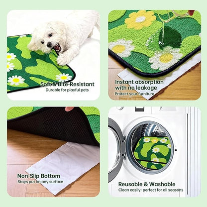 Qeils Reusable Puppy Pads for Small Dogs, Washable Pee Pads with Non-Slip , Absorbent Leakproof Mat for Crates, Playpens, Pet Beds & Whelping, Indoor Potty Training Grass Green, 18"x24", 6 Pack