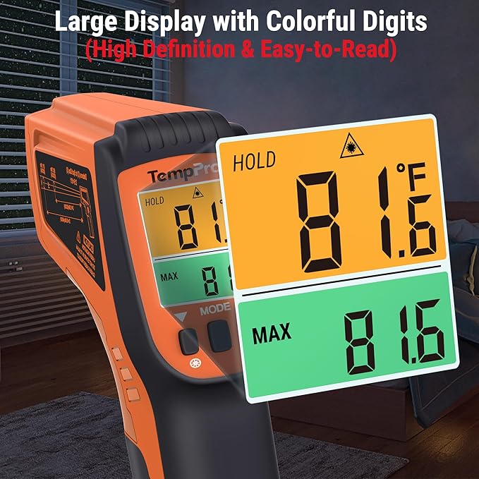 TempPro TP450 2 Laser Temperature Gun for Cooking, 16:1 D:S Ratio Infrared Thermometer Gun for Pizza Oven, Laser Thermometer Gun with Adjustable Emissivity Temp Gun -58 to 1022℉(Previously ThermoPro)