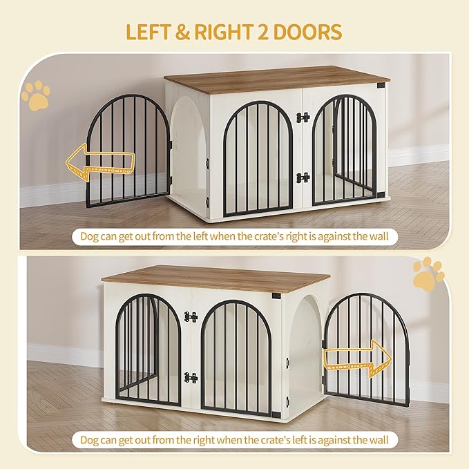 39.4" Wooden Dog Crate Furniture, Indoor Dog Kennel Dogs Cage for Small/Medium/Large Dogs, Heavy Duty Dog Crates Decorative Pet House End Side Table TV Stand, White Brown DFC84114B