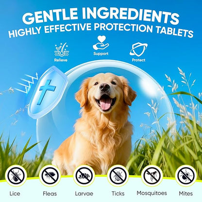 Dog Flea and Tick Treatment Chewable for 50 Count (4 Pack) Pet Control Oral Flea and Tick Chewable Supplement Fleas Ticks Prevention Treats for Puppies Soft 200 Chews All Breeds Ages Chicken Flavor