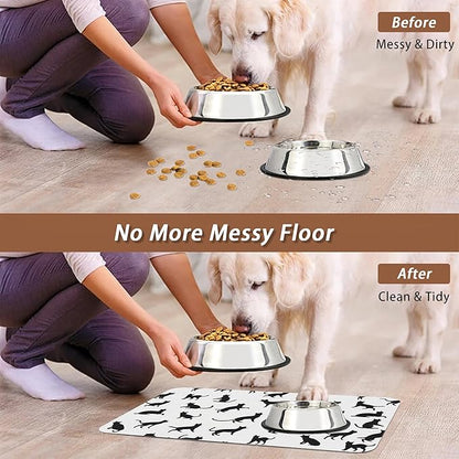 Funny Black Cat Dog Food Mat,Absorbent Pet Feeding Mat with Rubber Backing,Non-Slip Water Bowl Placemat,Indoor Pet Accessories Supplies 12"x20"