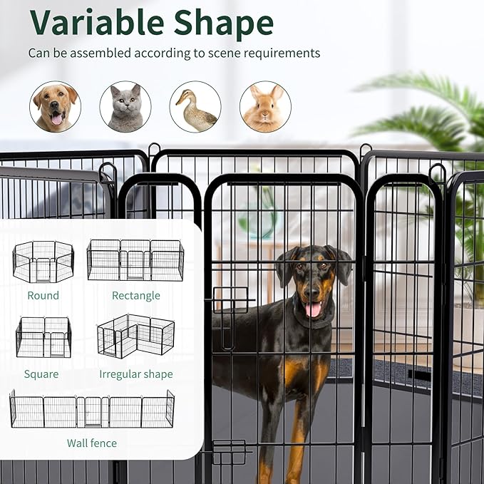PETIME Dog Playpen,Metal Exercise Puppy Pen Heavy Duty Kennels Yard Fence Indoor/Outdoor 27" W x 32" H 8 Panels Dog Cage with Octagon Bottom Pad