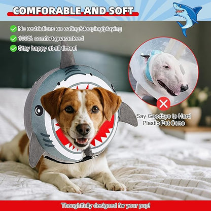 KOOLTAIL Inflatable Dog Cone Collar, Soft Donut E Collar for Dogs After Surgery to Stop Licking Enhanced Alternative, Blow Up Pet Neck Pillow Recovery Adjustable Cone for Dog Cat, Upgrade Size,Shark M