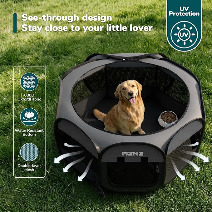 Dog Playpen, Portable Puppy Pet Crate Indoors for Small/Medium/Large Dogs Cats Rabbits, Foldable Dog Cage Enclosure for Outdoor, Pop Up Dogs Tent Kennel with Carrying Case, Dark Grey