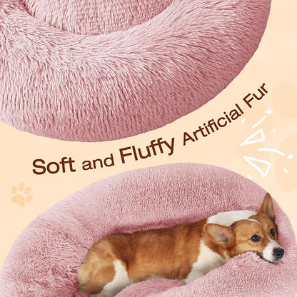 JOLLYVOGUE Dog & Cat Bed, Calming Anti-Anxiety Pet Bed for Small Dogs, Fluffy Donut Cushion for Small and Medium Pets (23")