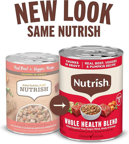 Nutrish Real Beef & Veggies Recipe Whole Health Blend Chunks in Gravy Wet Dog Food,13 oz. Can,Packaging May Vary (Rachael Ray),(Pack of 24)