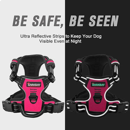 BARKBAY No Pull Dog Harness Front Clip Heavy Duty Reflective Easy Control Handle for Large Dog Walking(Pink,XS)