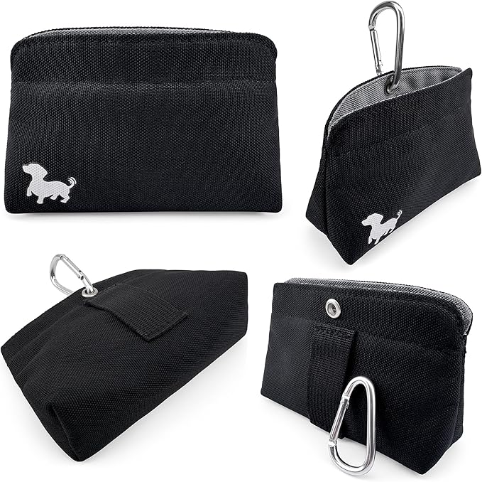 Pocket Sized Dog Treat Pouch - Treat Pouches for Pet Training - Medium Dog Treat Pouch with Magnetic Closure - Dog Walking Treat Bag for Dog Training - Black with Gray Interior