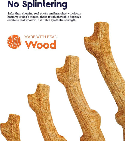 Pupstages Super Dogwood Dog Chew Toy – Real-Wood Blend, Natural Wood Flavor & Texture, Moderate Chewers, XS, 6"
