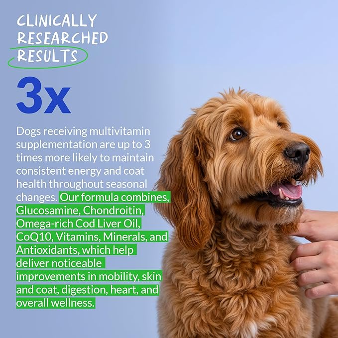 Multivitamin for Dogs - Glucosamine Chondroitin for Joint Support + Digestive Enzymes & Probiotics - Cod Liver Oil & Vitamins with Coq10 for Skin & Heart Health, Gut & Immune Support