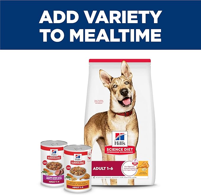 Hill's Science Diet Adult 1-6, Adult 1-6 Premium Nutrition, Wet Dog Food, Chicken & Vegetables Stew, 12.8 oz Can, Case of 12
