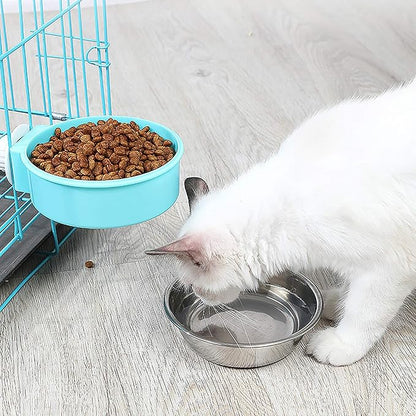 kathson 3 PCS Crate Dog Bowl, Stainless Steel Removable Hanging Cage Food Bowl Pet Food Spoon & Water Feeder Bowls Coop Cup for Puppy Cat Bird Rabbit