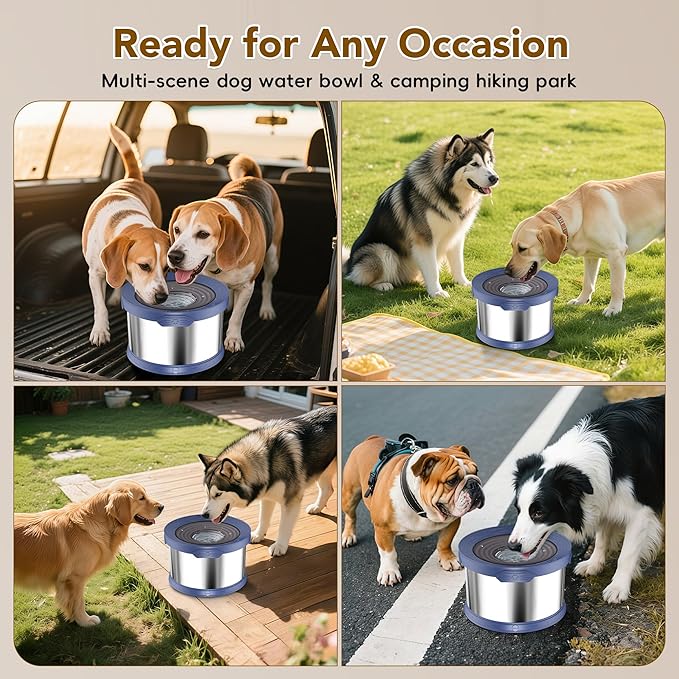 UPSKY Dog Water Bowl No Spill 8L Stainless Steel, 2.1 Gallon Large Capacity Spill-Proof Dog Bowls, Non-Slip Slow Drinking Anti-Splash Bowl for Large Messy Drinkers, No Mess Indoor/Outdoor Use, Blue