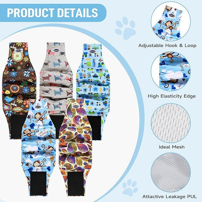 Male Dog Diapers, High Absorbing Dog Belly Bands for Male Dogs, Washable Reusable Dog Males Wraps(5 Pack)