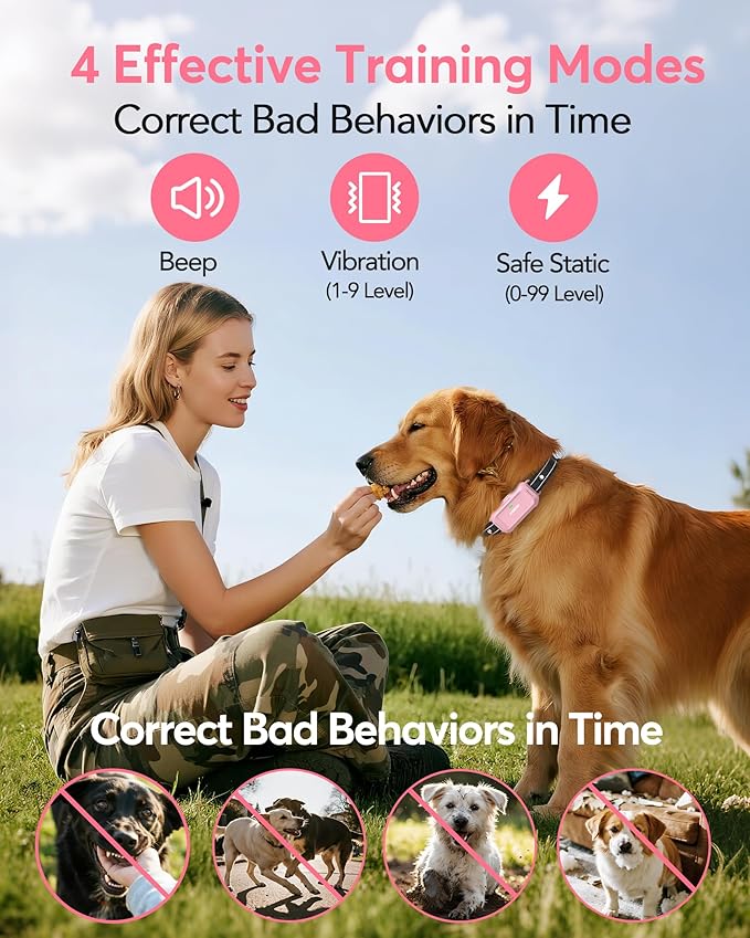 Jugbow Dog Shock Collar - 4200FT Dog Training Collar with Remote, IPX7 Waterproof Electric Collar with 4 Training Modes, Security Lock, Rechargeable e-Collar for Dogs 10-120lbs(Pink)