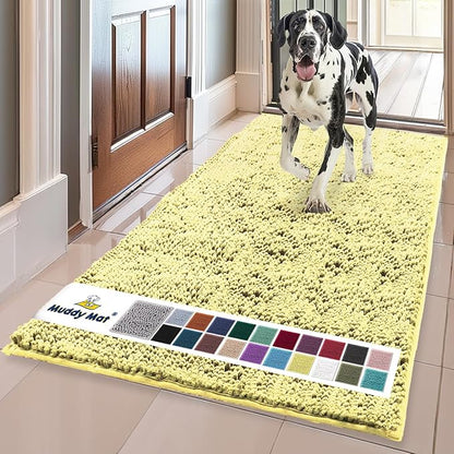 Muddy Mat® | Super Absorbent Door Mat Indoor, Microfiber Quick Dry Chenille Entryway Rug, Non-Slip Front Door Mat, Indoor Mats for Entryway, Machine Washable Pet Rug, Yellow 36"x60"