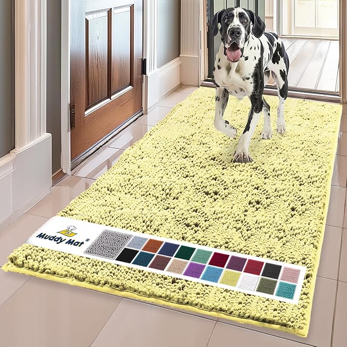 Muddy Mat® | Super Absorbent Door Mat Indoor, Microfiber Quick Dry Chenille Entryway Rug, Non-Slip Front Door Mat, Indoor Mats for Entryway, Machine Washable Pet Rug, Yellow 24" x 72"