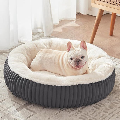 30 inches Donut Dog Bed for Medium Dogs,Calming Round Pet Bed with Removable Cover,Washable Milk Plush Faux Fur, Fits Pets up to 30 lbs(Charcoal,Medium)