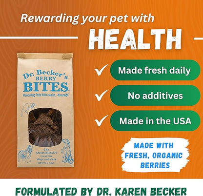 Dr. Becker's Berry Bites | Made from Acai Berry, Bilberry, Pomegranate, Blueberry | Grain Free Antioxidant Liver Training Treats for Dogs & Cats, 5 oz