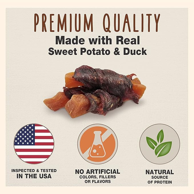 Cadet Gourmet Sweet Potato & Duck Wraps Limited-Ingredient Dog Chews, Healthy and Natural Training Treats for Small and Large Dogs, 14 oz