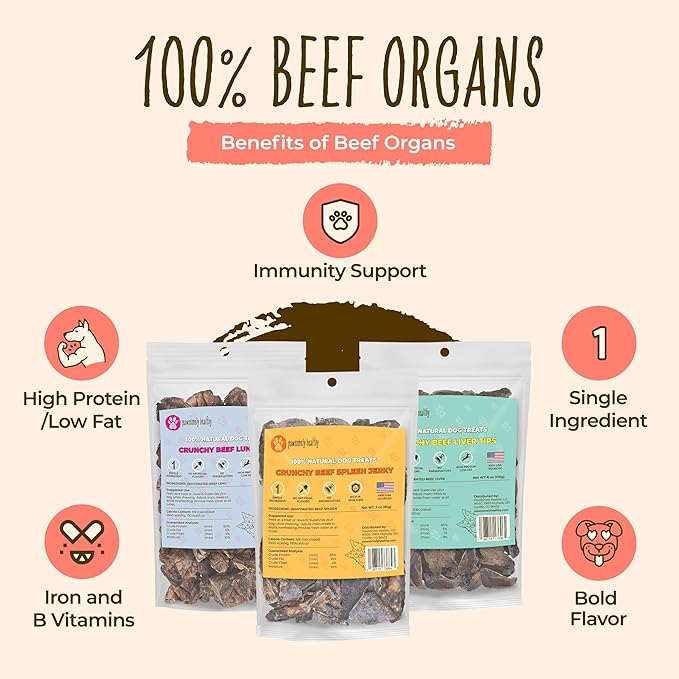 Crunchy Variety Bundle, Includes Beef Liver, Lung & Spleen Jerky, Vitamin-Rich & High-Protein Healthy Treats for Dogs, Rawhide-Free Air-Dried Treats for Puppies, Adults & Seniors, Made in USA