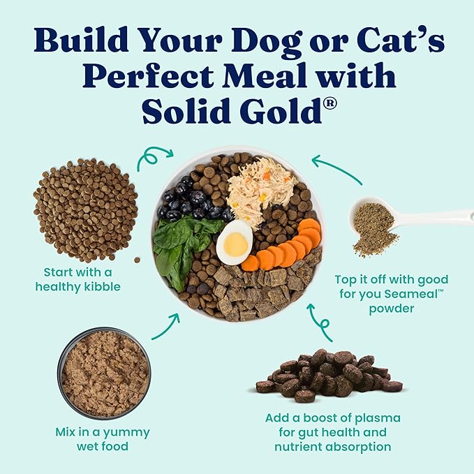Solid Gold SeaMeal Cat Probiotic & Dog Probiotics for Digestive Health - Kelp Powder Dog & Cat Multivitamin Supplement w/Prebiotics & Digestive Enzymes for Skin, Coat, & Gut + Immune Support - 3.5oz