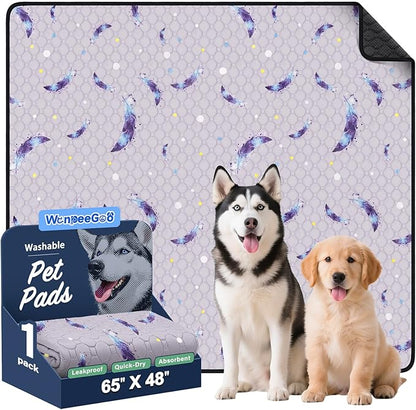 WanpeeGoo Washable Pee Pads for Dogs, 1 Pack Reusable Puppy Pads, Super Absorbent & Leakproof Dog Pads, Anti-Slip Dog Pee Pads for Puppy Training & Incontinence, Leaf Pattern 65"x48"
