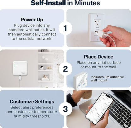 Necto RV Pet Temperature Monitor - No WiFi Required - Remote Power Outage & Temp Sensor with App Alerts. Cellular Monitoring System for Home Safety & Server Room (1 Year Subscription Included)