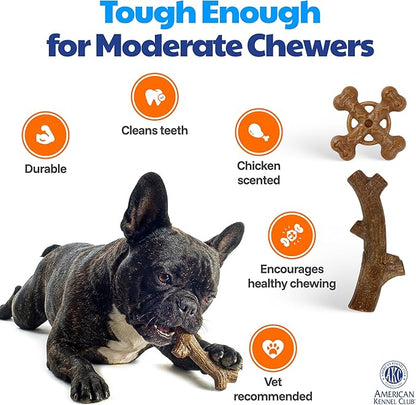 American Kennel Club 2 Pack Training Dog Chew Toy, Wood-Infused PP Assorted Dog Toys, Durable Dog Toys for Moderate Chewers, Beef Scented for Long-Lasting Engagement, Supports Dental Health