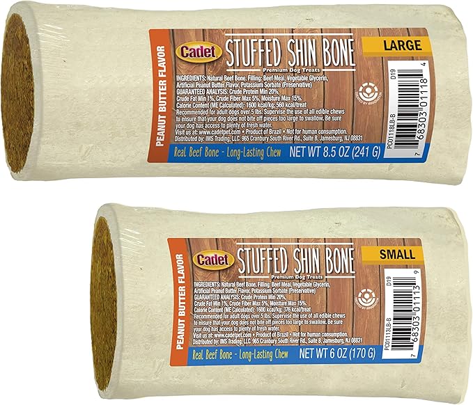 Cadet Stuffed Shin Bone for Dogs - Long-Lasting Chicken Flavored Dog Chew Bone for Aggressive Chewers - Supports Dog Dental Health, Large (1 Count) (Pack of 2)