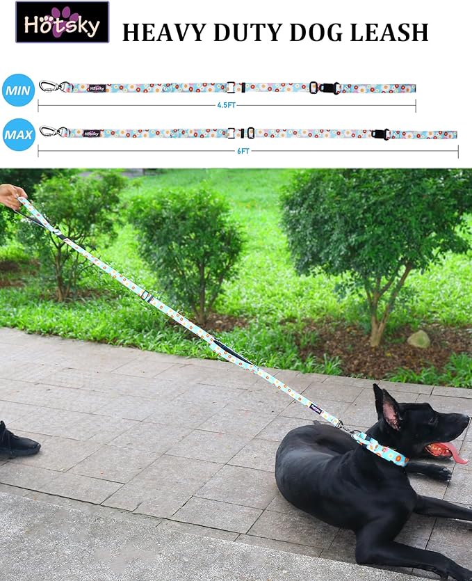 Hotsky Double Handle Dog Leash for Large Medium and Small Breed Dogs that Pull,Adjustable Nylon Heavy Duty Dog Leash with Car Seat Belt for Walking and Training,Daisy,4.5-6 FT