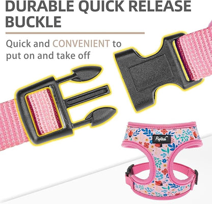 PUPTECK Soft Mesh Dog Harness and Leash Set Pet Puppy Cat Comfort Padded Vest No Pull Harnesses, Pink Floral, S