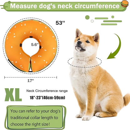 Inflatable Dog Cone Collar for Large Medium Small Dogs, Soft Adjustable Recovery Cone Collar for Dogs Cats,Dog Neck Donut Cone Alternative After Surgery(Hamburger,X-Large