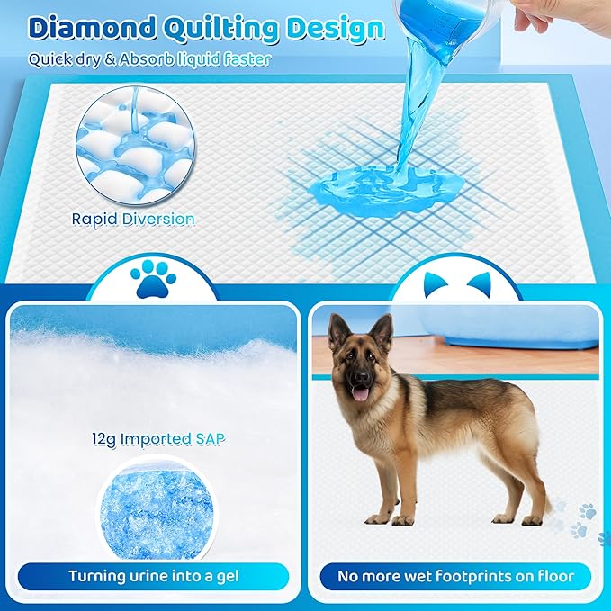 Upgrade Leak-Proof Pet Training and Puppy Pads, Jumbo Pee Pads for Dogs with Thicken Polymer Heavy Absorbency, Quick Dry Disposable Pee Pads for Cats Dogs (30, Regular 30''x36'')