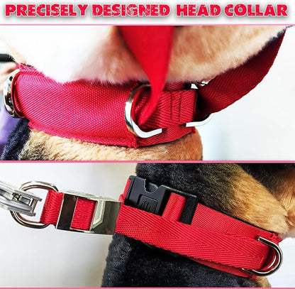 PetsProMax Dog Headcollar for Pulling & Reactive Dogs – No-Pull Training Collar with Behind-Head Leash Hook for Peaceful Walks, Instantly Stops Pulling Without Choking or Pinching (Red, L)