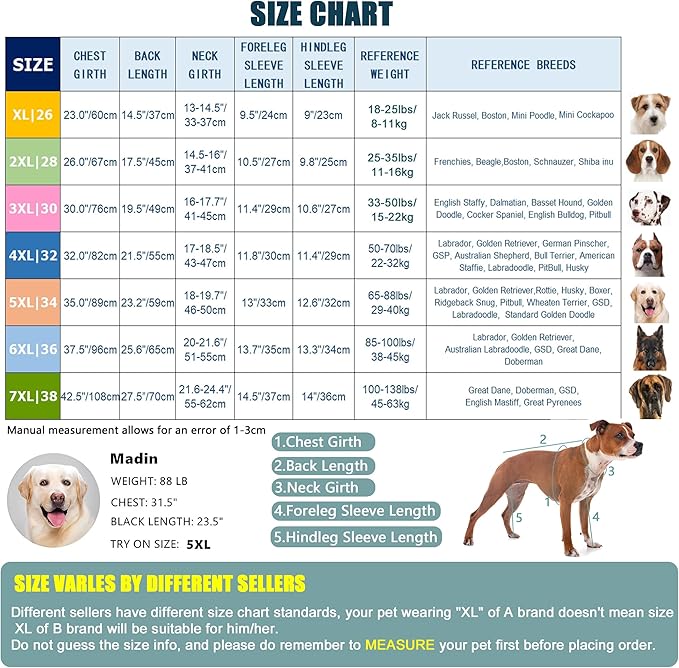 Yeapeeto Dog Onesie Surgery Recovery Suit for Large Medium Bodysuit Dogs Pajamas PJS Full Body for Shedding, Prevent Licking, Wound Protection, Cone Alternative… (Red Pink, 7X-Large (Pack of 1))