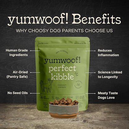 Yumwoof Perfect Kibble Non-GMO Air Dried Dog Food | Improves Allergies & Digestion with Organic Coconut Oil, MCTs & Antioxidants | Vet-Approved Soft Dry Diet | Made in USA (Chicken 14 oz.)