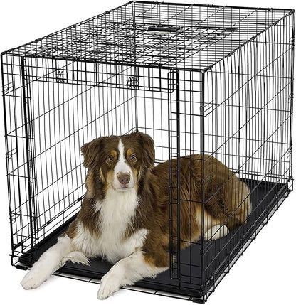 MidWest Homes for Pets Large Ovation Single Door Folding Dog Crate, 42-Inches, Space-Saving Patented Up & Away Door, Leak-Proof Pan, Divider Panel, Black