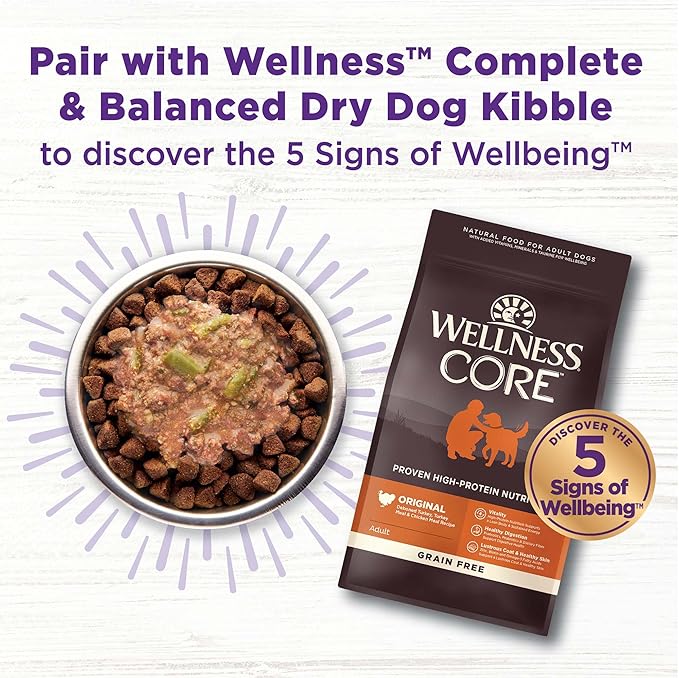 Wellness Bowl Boosters Hearty Topper Wet Dog Food for Small, Medium, and Large Breeds, Grain Free, Natural, Beef and Green Beans Recipe, 5.5 oz, Pack of 12
