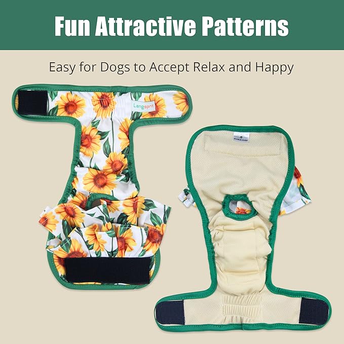 Langsprit Washable Female Dog Diapers (3 Pack) - Reusable Dog Diapers for Female Dogs - Highly Absorbent Dog Diapers for Dogs in Period L